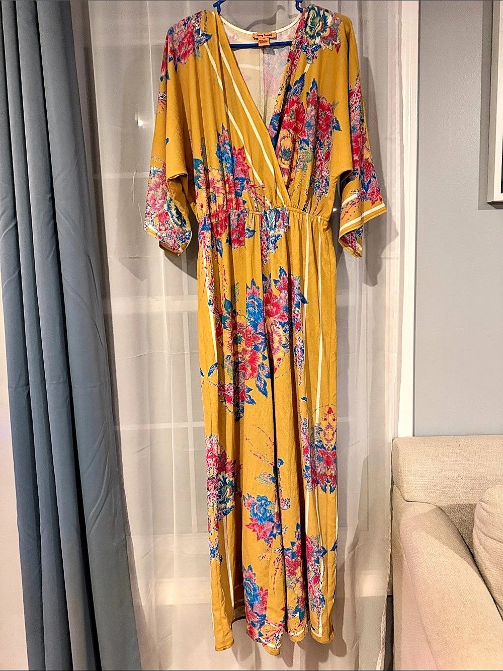 Flying Tomato Floral Wide Leg Jumpsuit in Yellow Size Medium